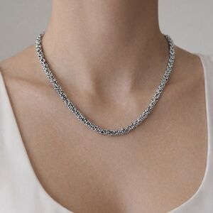 Davvero 925 Sterling Silver Ball Chain Braided Multi Row Necklace Italy 16”